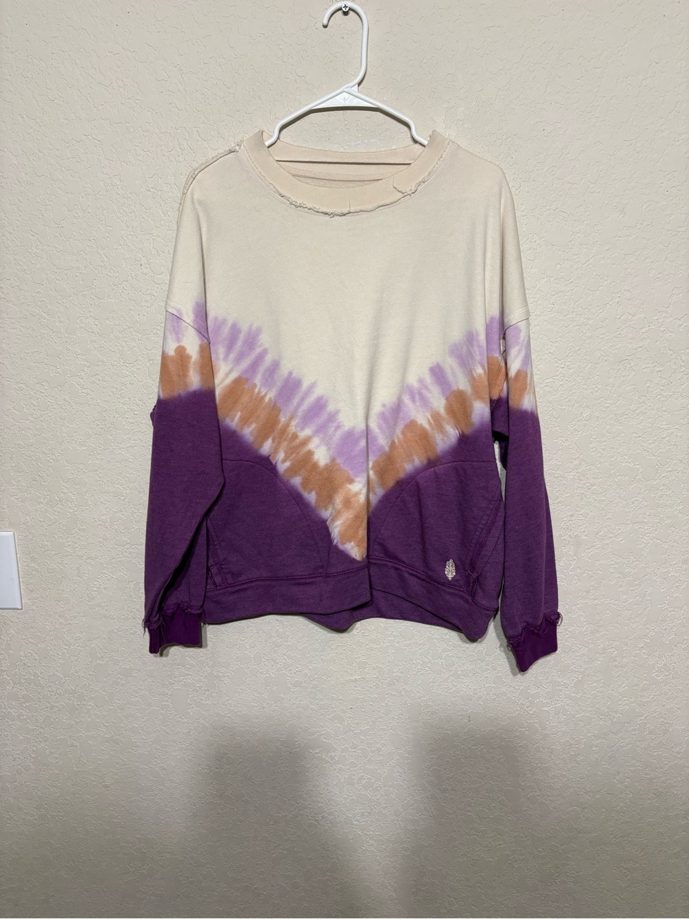 FP Movement by Free People Cream Purple Tie-Dye Pullover Sweatshirt